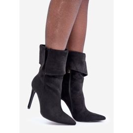 Botine negre cu toc înalt, cu partea superioară răsturnată negru 1