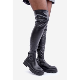 Cizme peste genunchi cu toc plat, negre negru 1