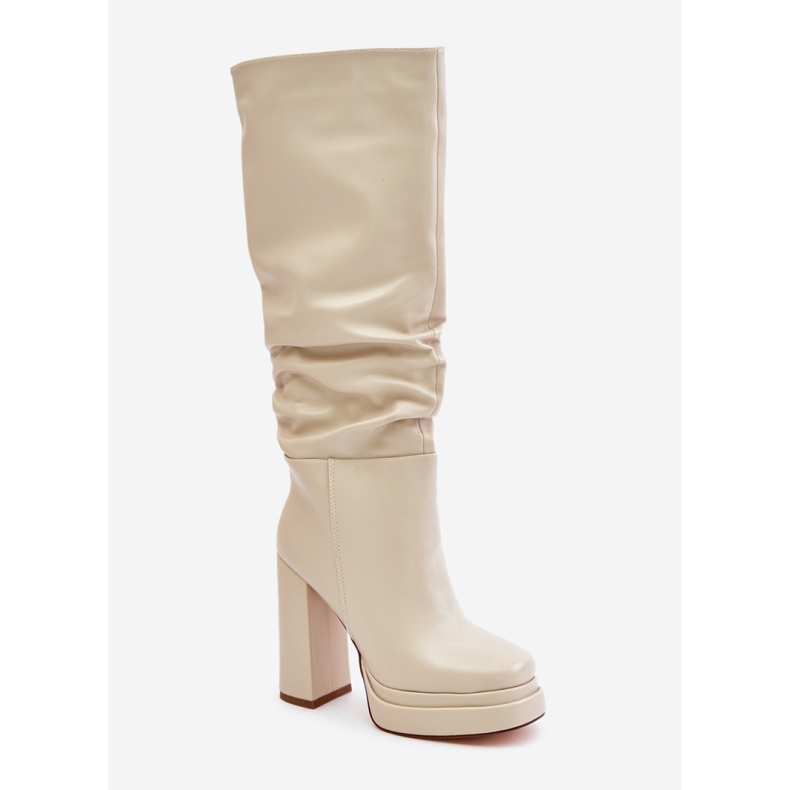 Cizme de damă din piele ecologică bej cu toc înalt 2 Cizme de damă din piele ecologică bej cu toc înalt 2