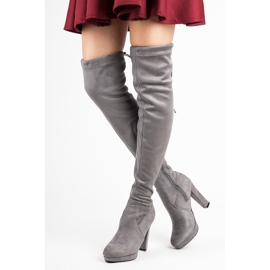 Vices Cizme de coapsa din piele intoarsa gri 1