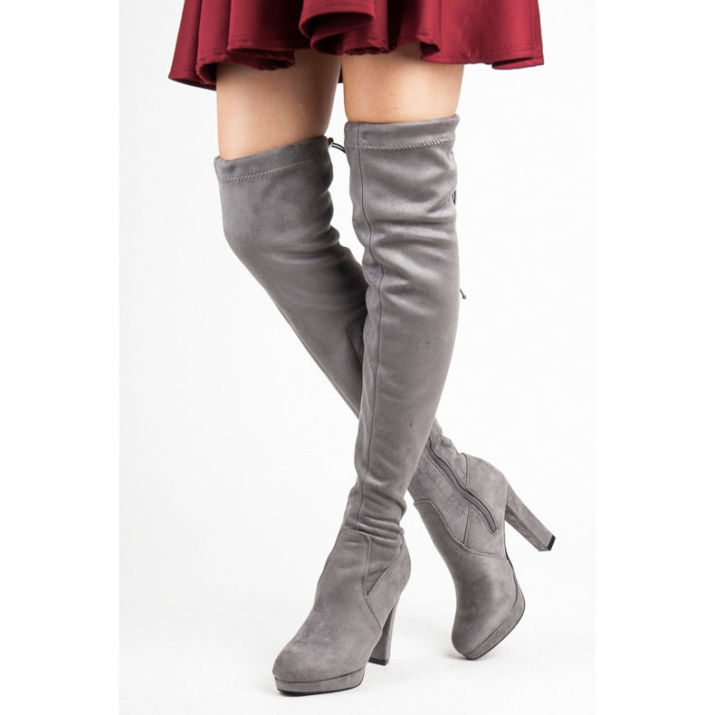 Vices Cizme de coapsa din piele intoarsa gri 1