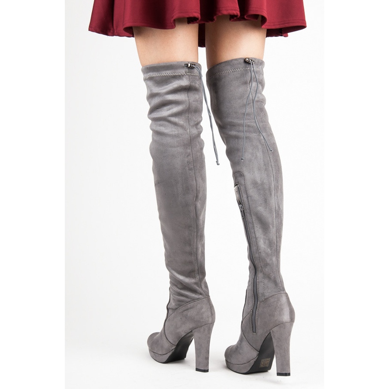 Vices Cizme de coapsa din piele intoarsa gri 2