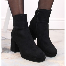 Botine din piele intoarsa cu toc inalt si platforma, izolate M.Daszyński W SAN24A, negre negru 4