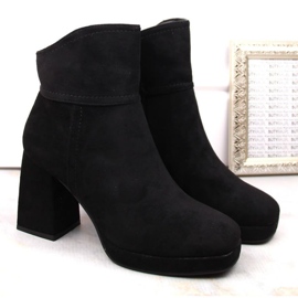 Botine din piele intoarsa cu toc inalt si platforma, izolate M.Daszyński W SAN24A, negre negru 5