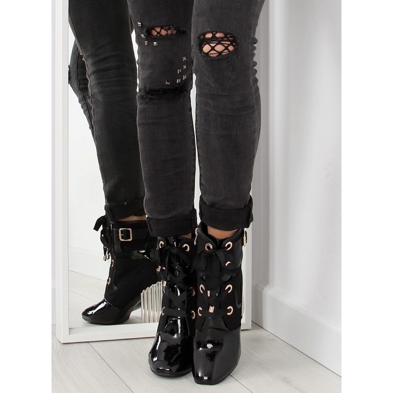 Cizme negre metalice cu toc negru 2