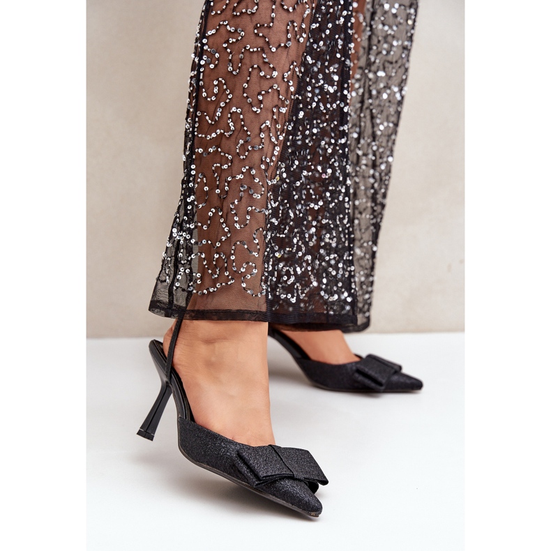 Tocuri înalte negre strălucitoare cu fundă negru 2