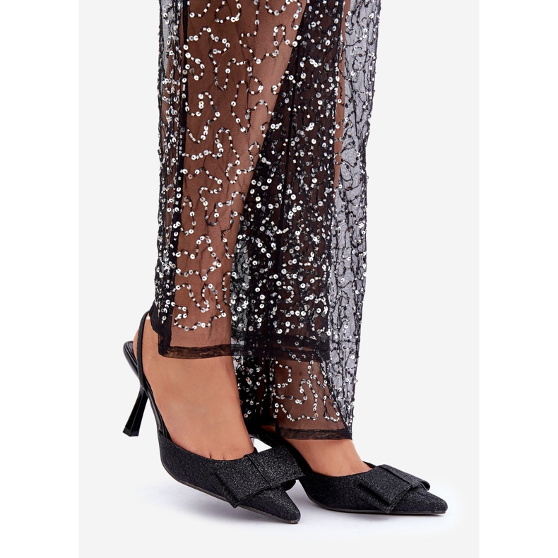 Tocuri înalte negre strălucitoare cu fundă negru 1