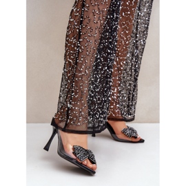 Sandale transparente cu toc inalt cu fundita lucioasa, negre negru 1