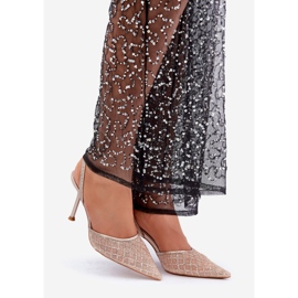 Tocuri înalte cu toc deschis decorat cu sclipici auriu de aur 1