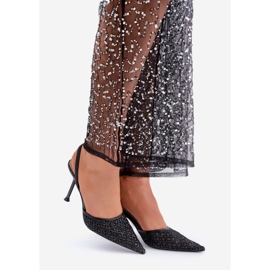 Tocuri înalte cu toc deschis decorat cu sclipici negru 1 Tocuri înalte cu toc deschis decorat cu sclipici negru 1