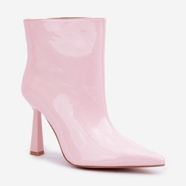 Botine slip-on cu toc înalt, patentate, roz deschis 4