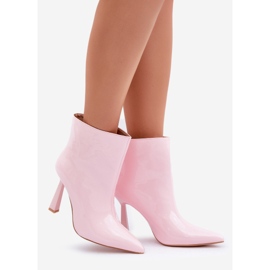 Botine slip-on cu toc înalt, patentate, roz deschis 1