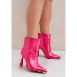 Botine patentate cu toc înalt, fucsia roz 2