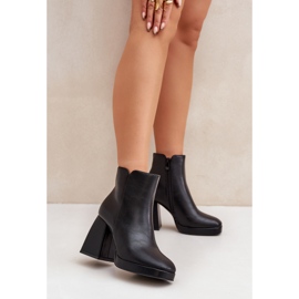 Botine negre din piele ecologică cu toc înalt negru 2