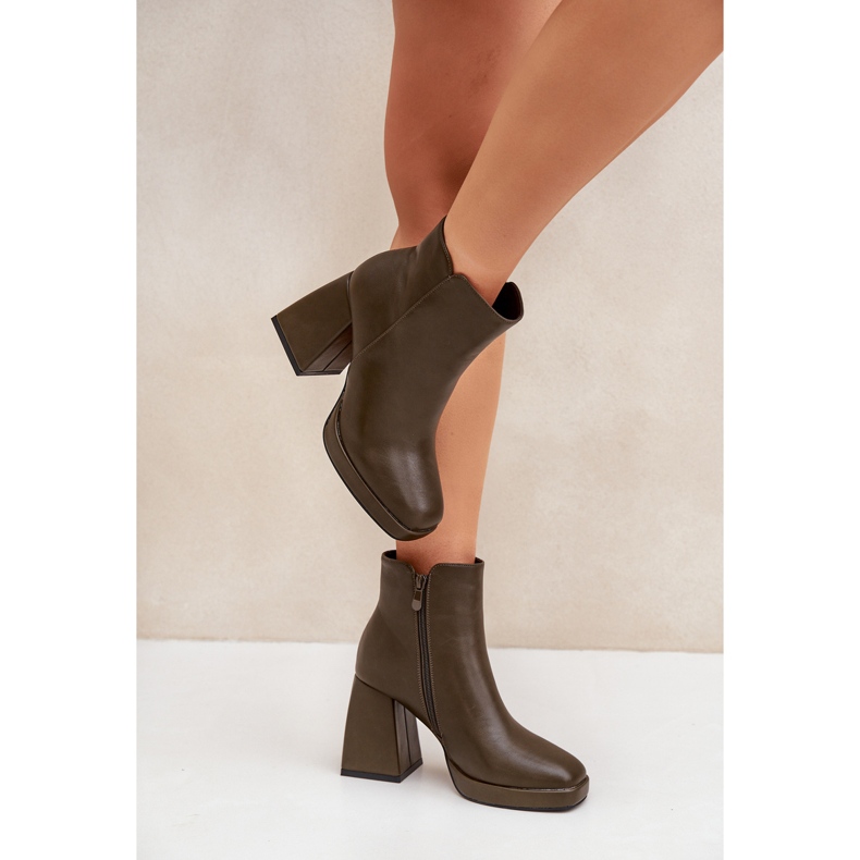 Botine din piele ecologică cu toc înalt, verde închis 2 Botine din piele ecologică cu toc înalt, verde închis 2