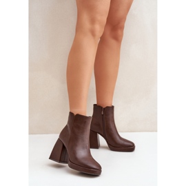 Botine Eco Piele Toc Inalt, Maro Inchis Selarae 2