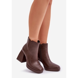 Botine Eco Piele Toc Inalt, Maro Inchis Selarae 1