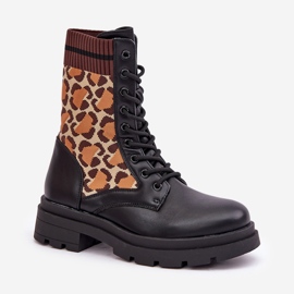 Botine De Damă Worker Cu Șosetă De Leopard Print Negru Penthis 4