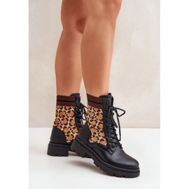 Botine De Damă Worker Cu Șosetă De Leopard Print Negru Penthis 3