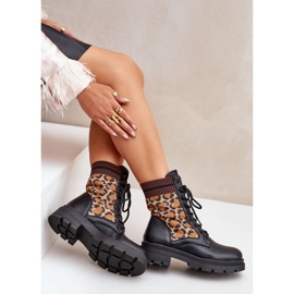 Botine De Damă Worker Cu Șosetă De Leopard Print Negru Penthis 7