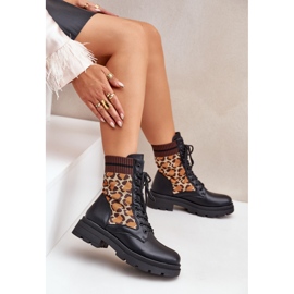 Botine De Damă Worker Cu Șosetă De Leopard Print Negru Penthis 8