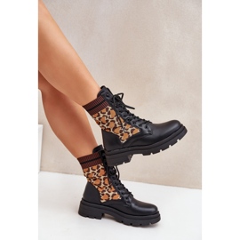 Botine De Damă Worker Cu Șosetă De Leopard Print Negru Penthis 9