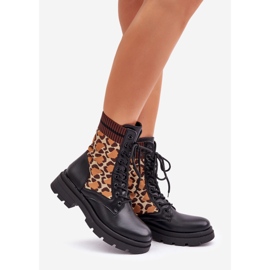 Botine De Damă Worker Cu Șosetă De Leopard Print Negru Penthis 1