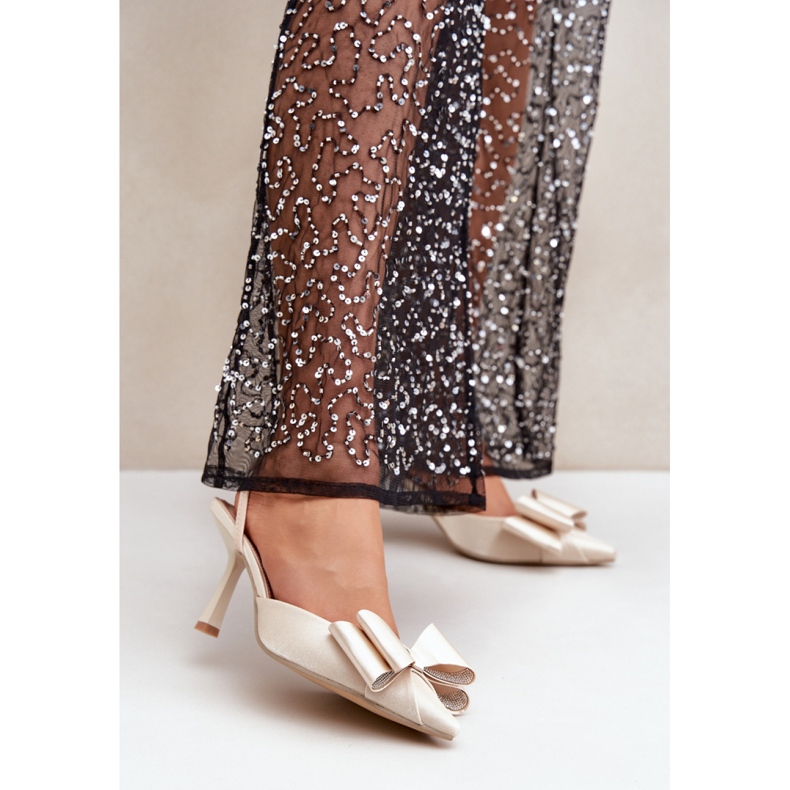 Step in style Tocuri înalte de damă elegante, aurii, cu fundă de aur 1