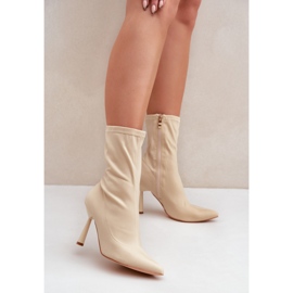 Botine de damă bej cu toc înalt 1