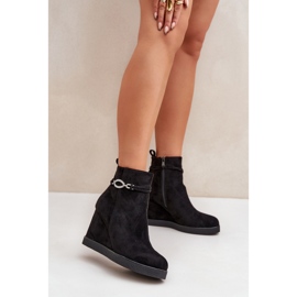 Botine negre cu pană cu curea decorativă negru 1