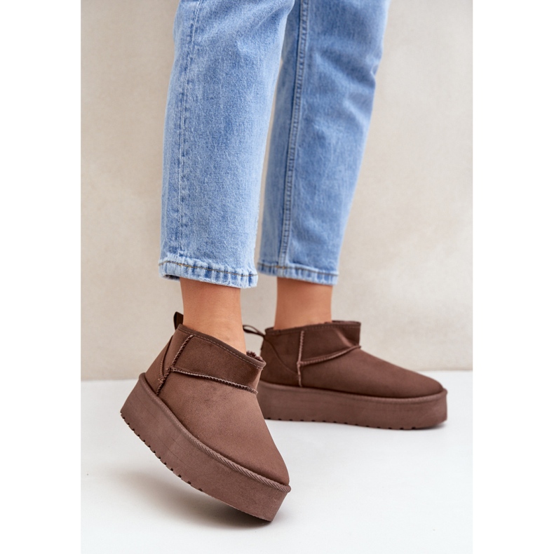 Cizme de zapada de dama maro din piele intoarsa cu platforma 1