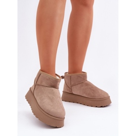 Cizme de zapada dama cu platforma, piele intoarsa bej 1