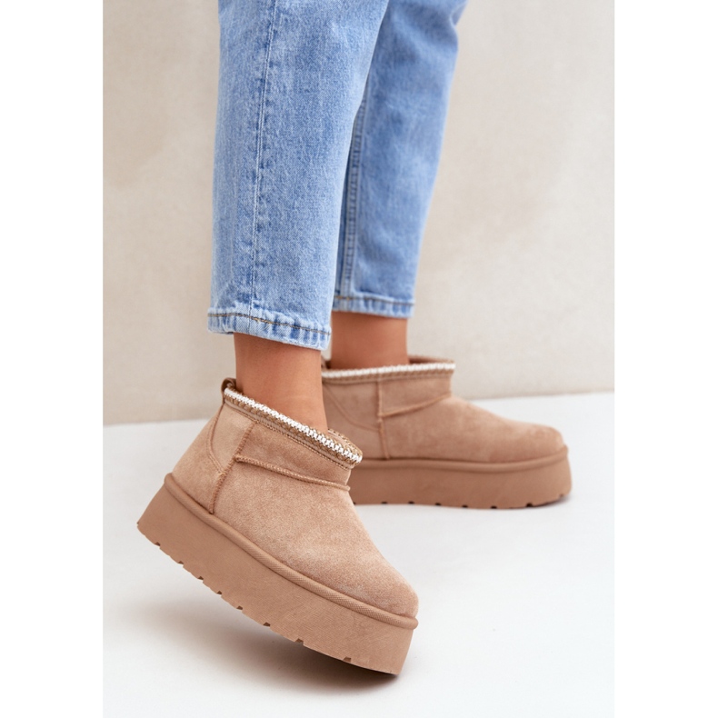 Cizme de zapada dama cu platforma, piele intoarsa bej 1