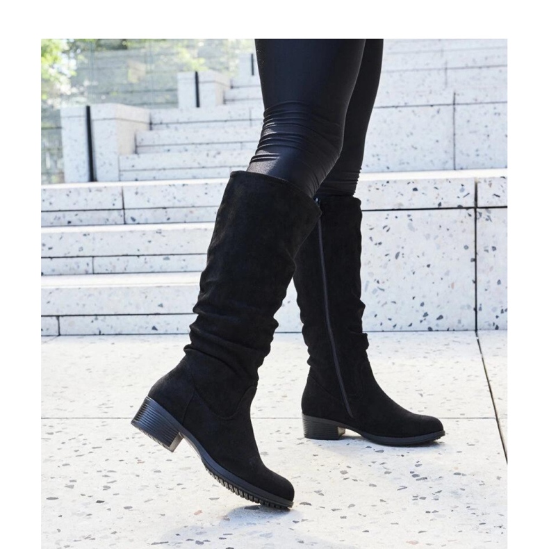 Cizme negre sifonate Angelico din piele intoarsa ecologica - Solea negru 1