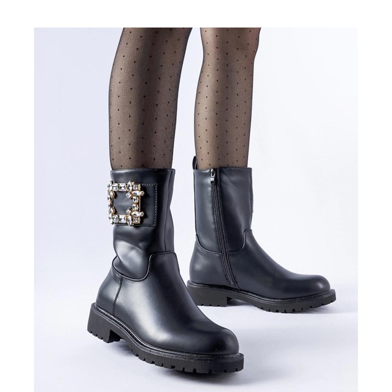 Botine negre decorate cu zirconi Wagner - Solea negru 1 Botine negre decorate cu zirconi Wagner - Solea negru 1