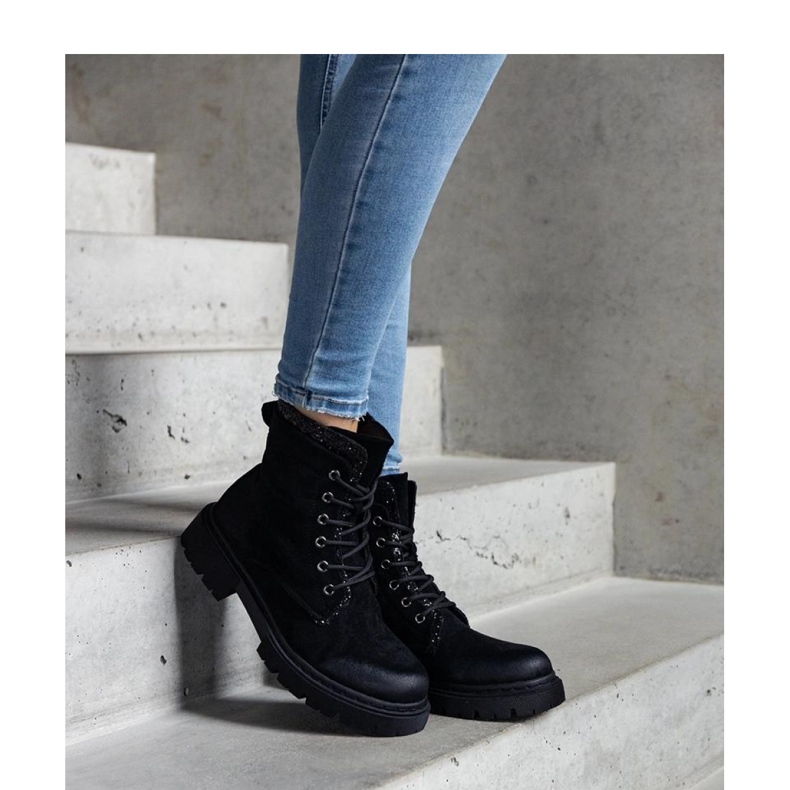 Botine negre cu inserții lucioase Prairie - Solea negru 1