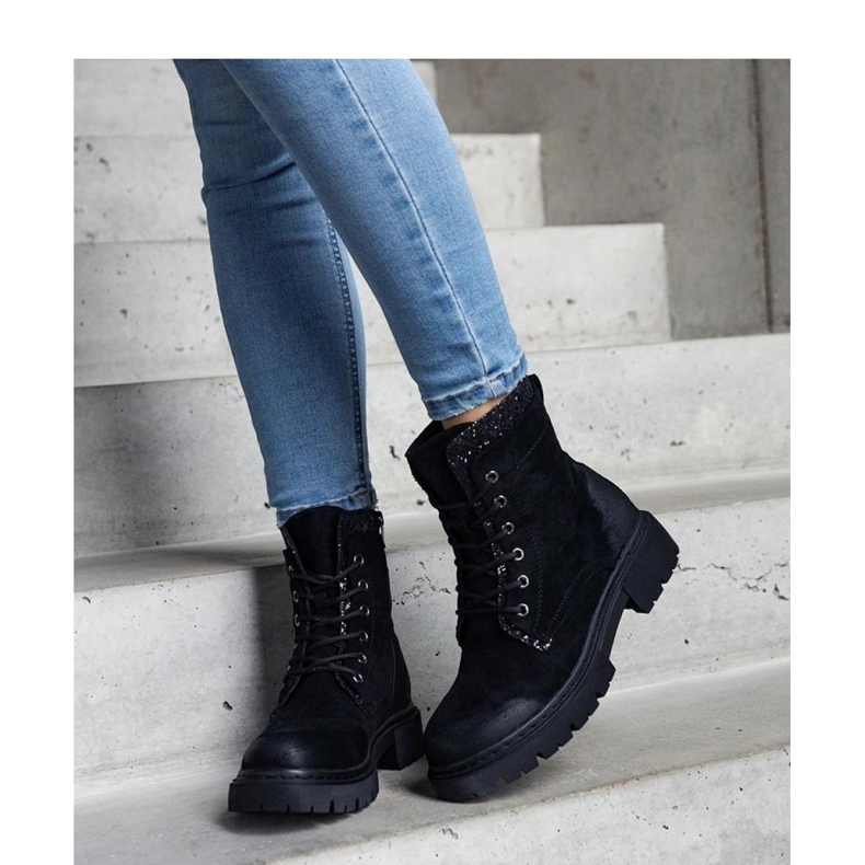 Botine negre cu inserții lucioase Prairie - Solea negru 2