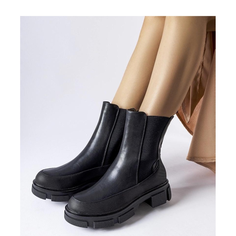 Botine negre cu partea superioară elastică Faisal - Solea negru 1