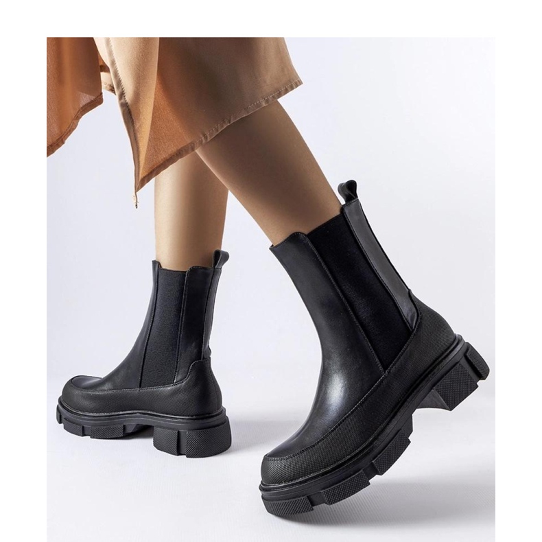 Botine negre cu partea superioară elastică Faisal - Solea negru 2