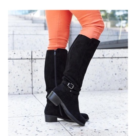 Cizme negre izolate din piele intoarsa ecologica de la Aldisio - Solea negru 1