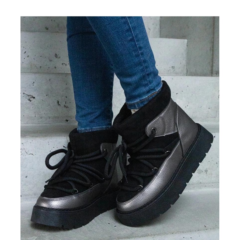 Cizme de zapada cu platforma neagra izolate cu blana Sapphi - Solea negru 1