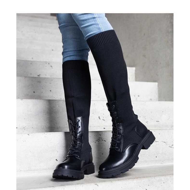 Cizme negre slip-on cu material elastic superior Luana - Solea negru 1