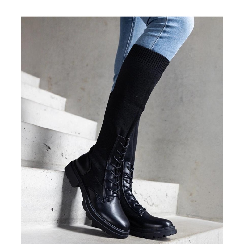 Cizme negre slip-on cu material elastic superior Luana - Solea negru 2