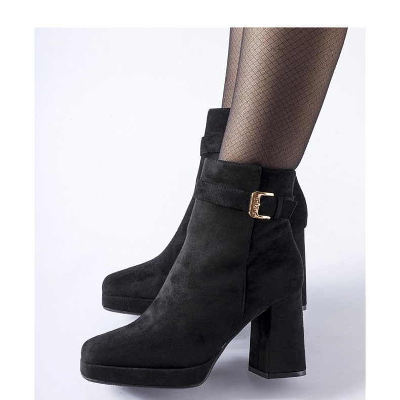 Botine clasice izolate negre din piele intoarsa Caio - Solea negru 1