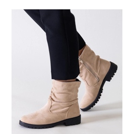 Botine bej cu volane din piele intoarsa ecologica Hinda - Solea 1