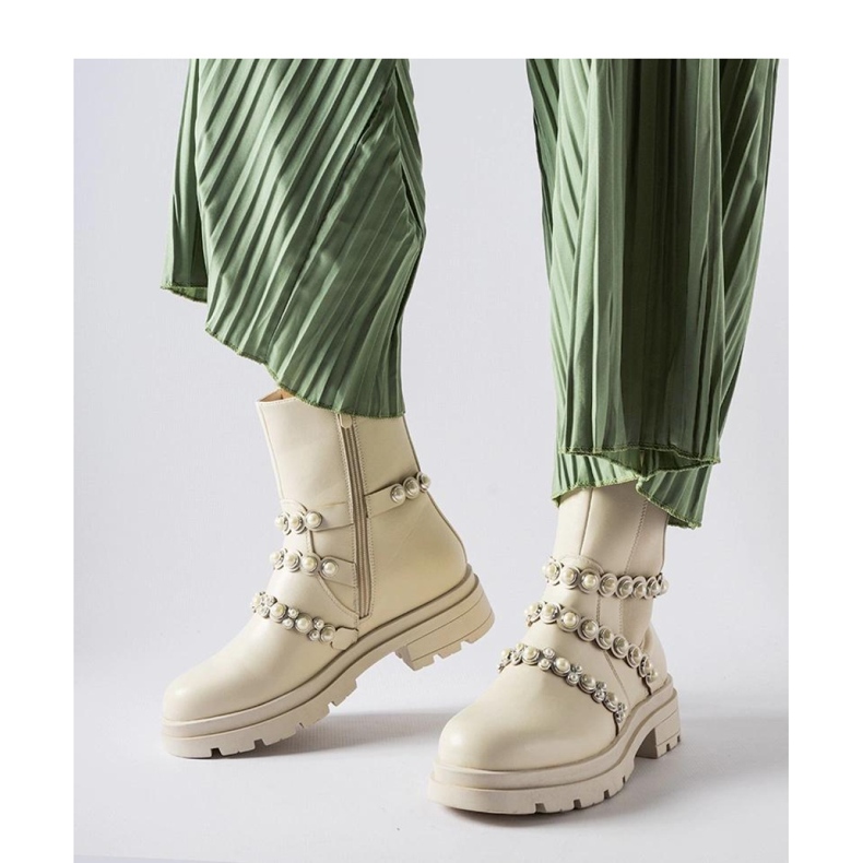 Botine bej decorate cu perle Callicratide - Solea 1 Botine bej decorate cu perle Callicratide - Solea 1