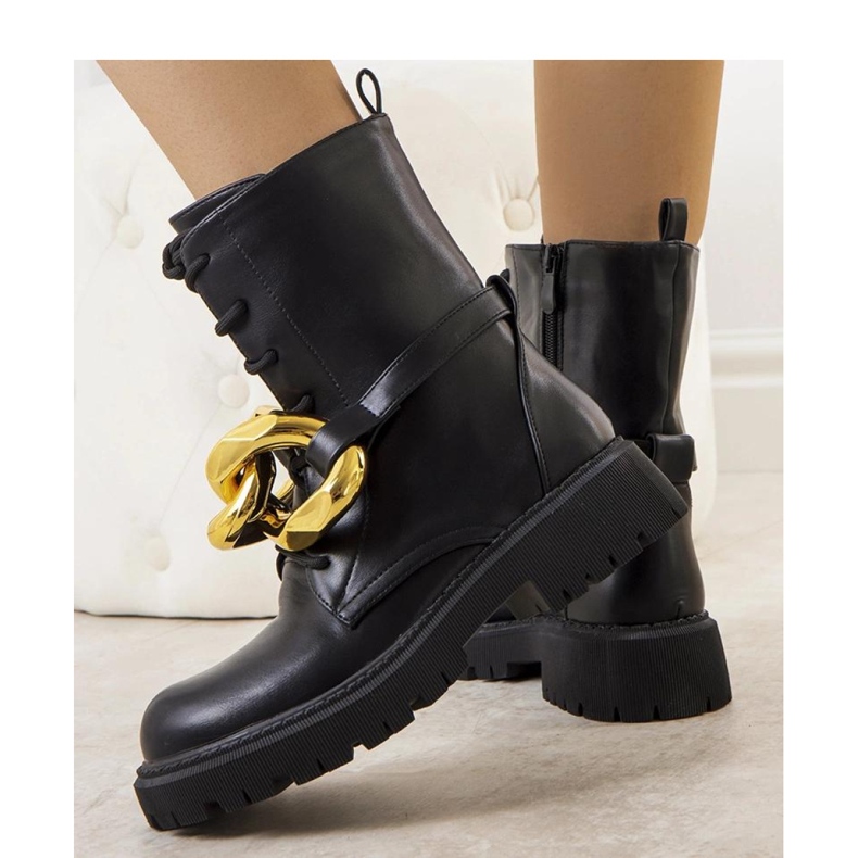 Cizme de drumetie negre cu lant Galar - Solea negru 1