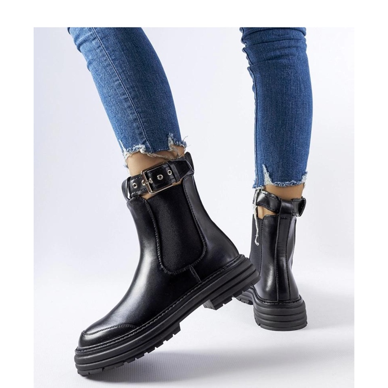 Botine negre cu închidere decorativă negru 1 Botine negre cu închidere decorativă negru 1