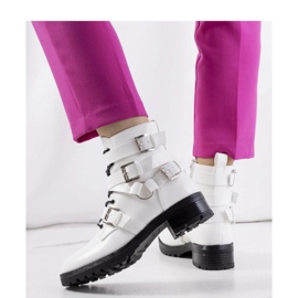 Botine de dama cu fermoar si catarame, albe 2