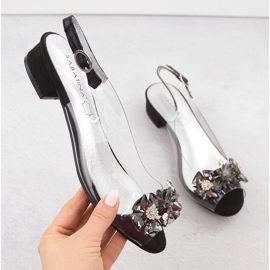 Sandale plate negre transparente cu pietre de la Sabatina negru 1